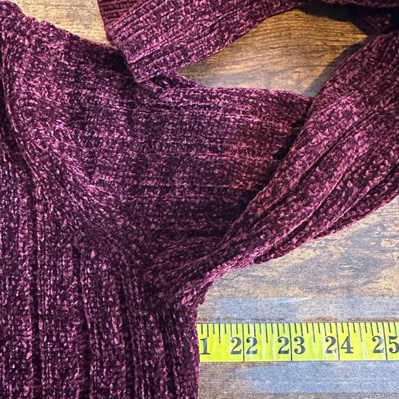 Matty M Chenille Ribbed Cardigan Sz Small Burgundy Red Boho Lounge Chunky EUC - Picture 4 of 10